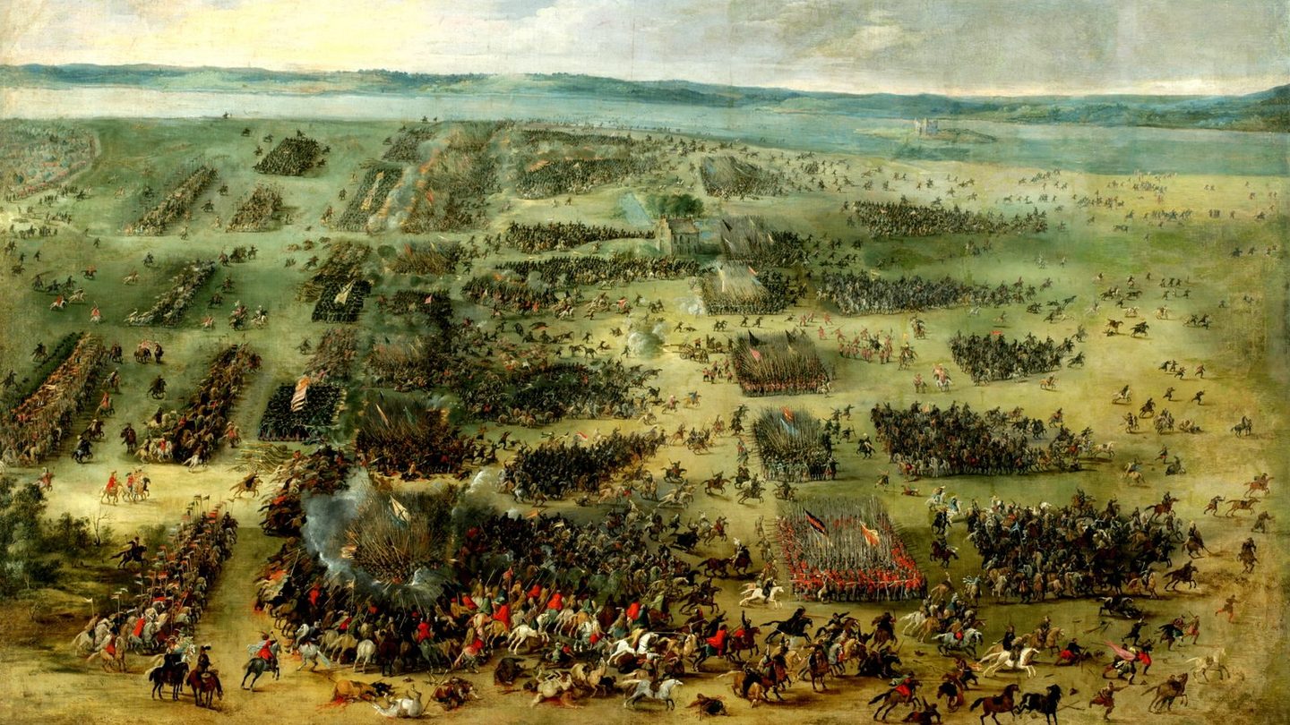 Pieter Snayers' 17th-century oil painting of the Battle of Kircholm, showing Commonwealth cavalry and infantry engaged with Swedish forces on open ground