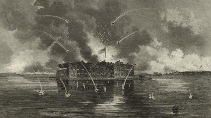 1863 engraving depicting the Confederate bombardment of Fort Sumter in Charleston Harbor, April 1861