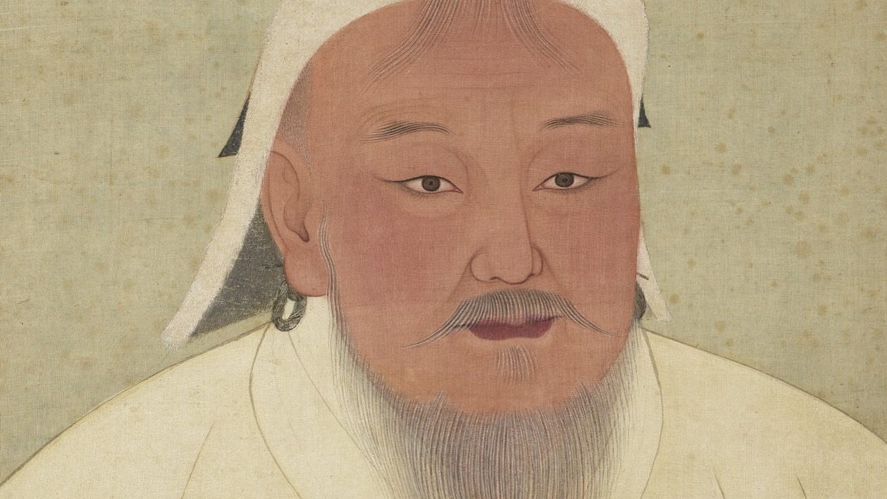 A Yuan-dynasty era portrait of Genghis Khan, reproduced from a 1278 album of Yuan emperors