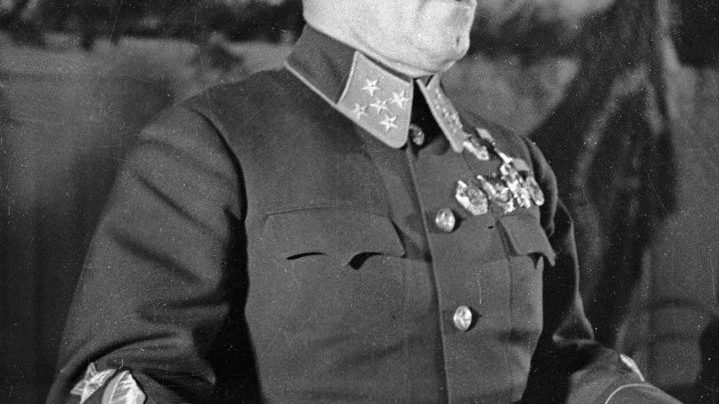 Marshal Georgy Zhukov speaking in September 1941, five years before the postwar purges that twice ended his career on the same charge