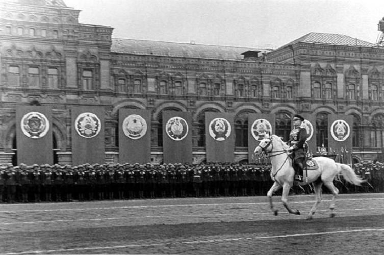 Marshal Georgy Zhukov reviewing the Soviet Victory Parade on Red Square, June 24, 1945