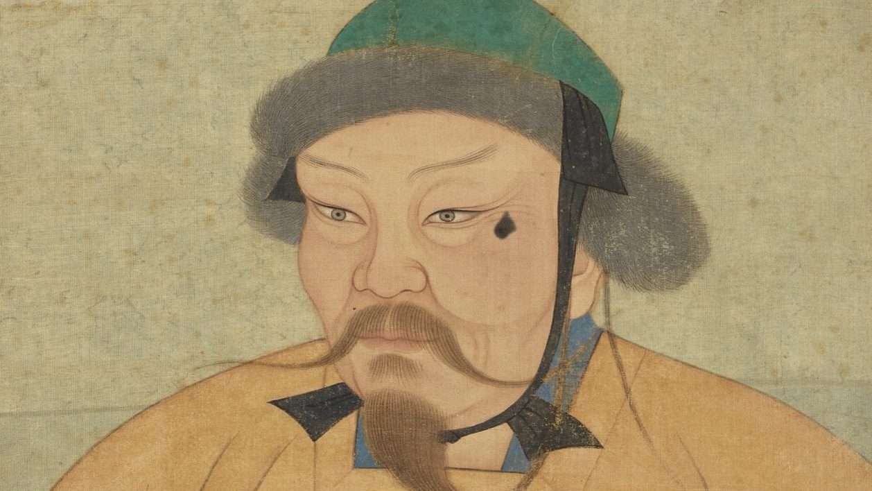A 14th-century Yuan dynasty album portrait of Ögedei Khan, painted in ink and color on silk, from the National Palace Museum in Taipei
