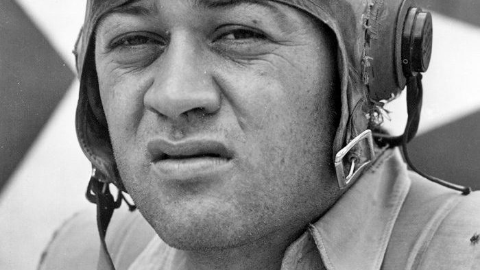 Portrait photograph of Gregory "Pappy" Boyington in U.S. Marine Corps uniform