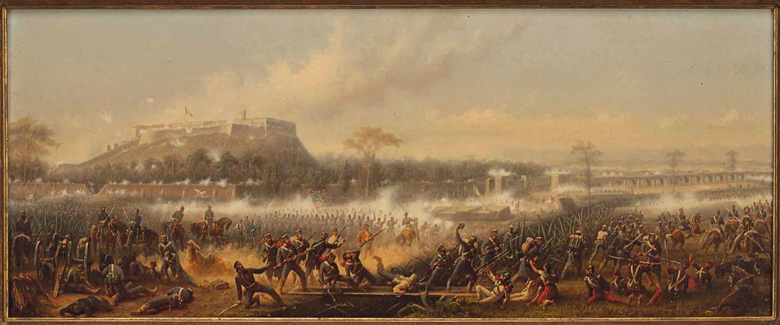 The Battle of Chapultepec, September 13, 1847, an oil painting by James Walker depicting U.S. troops storming the fortress whose capture, and the American flag raised over it, was the signal Col. William Harney used to time the hanging of 30 San Patricios prisoners nearby