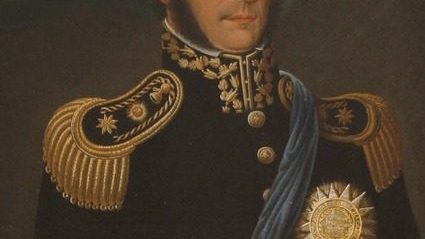 Portrait of General José de San Martín in military uniform, painted by José Gil de Castro around 1818, four years before the private meeting with Simón Bolívar in Guayaquil