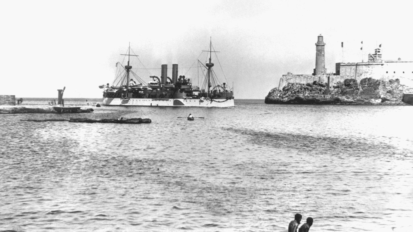 USS Maine at anchor, entering Havana harbor weeks before the February 1898 explosion