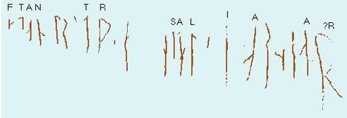 Transcription diagram of the worn Halfdan runic inscription in Hagia Sophia's southern gallery, showing the legible runes above their Latin-letter equivalents